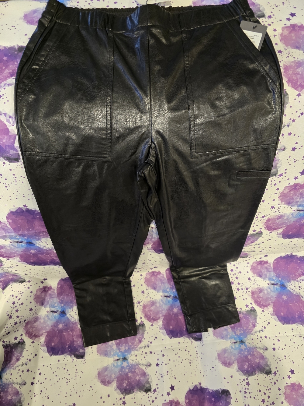 NWT Lysse Black Faux Leather Crop Cargo Pant